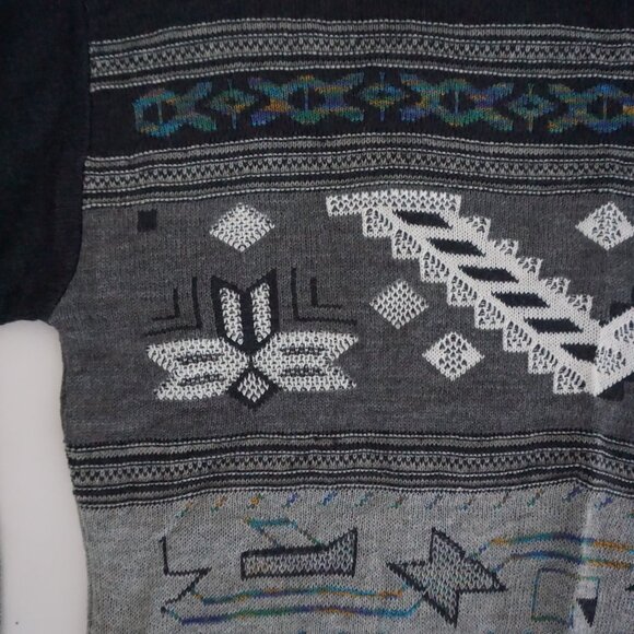 Portobello Charcoal Gray Patterned Knit Eclectic Grandpa Retro 90s Sweater L - Picture 8 of 10